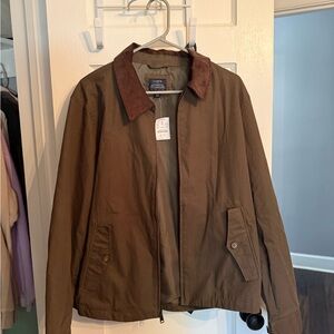 J. Crew Men's Olive Jacket with Brown Collar